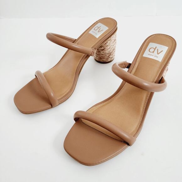 Dolce Vita Tan Faux Leather Jute Block Heel Sandals Quilted Strap Size 10 - Picture 3 of 6